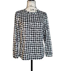 Pendleton Black and White Houndstooth Long Sleeve Blouse Top - Size 4 Petite